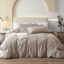 JIYUAN Oversized Queen Duvet Cover Set, 3-Piece - 100% Washed Cotton, Linen-Like Soft & Breathable with Zipper Closure, Includes 98x98 Inch Cover & 2 Pillowcases, Heathered Tannish Linen Grey