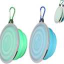 SLSON Collapsible Bowl with Cover Lids,2 Pack Dog Travel Bowls Portable Foldable Cat Water Dish Bowl for Pets Walking Parking Camping (Light Blue and Green, Small)