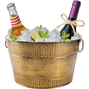 Metal Ice Bucket Galvanized Beverage Tub,Drink Buckets Large Cooler for Wine Beer Champagne Cocktails for Catering, Bars, Parties, Outdoor Events(Copper-1PC)