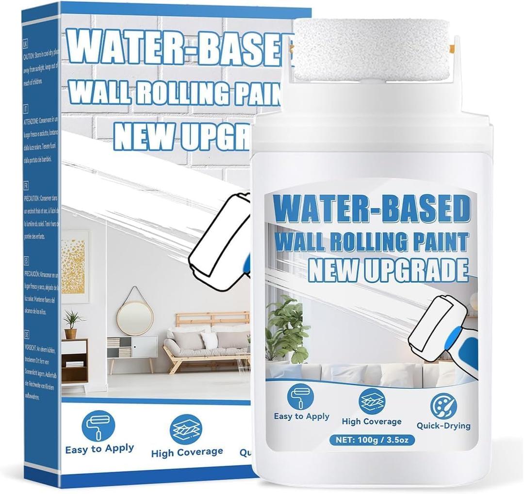 White Paint, White Touch up Paint for Walls with Roller 100g, Water Based, Low Odor, Quick-drying, Suitable for Covering Stains, Scratches, Graffiti, DIY