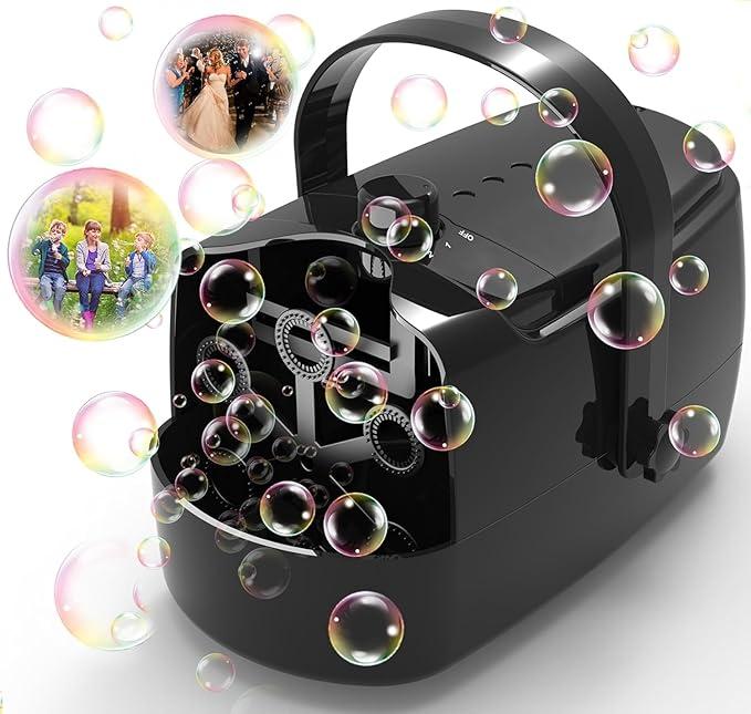 Bubble Machine  18000+ Bubbles Per Minute, 2 Speed Settings, Battery/USB Powered Outdoor Bubble Blower for Toddlers, Birthday Parties, Weddings (Black)