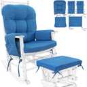 BUYUE Glider Rocker Replacement Cushion 5 PCS with Ties, Linen High-Density Foam Non-Slip & Washable Rocking Chair Pads for Sitting, Blue