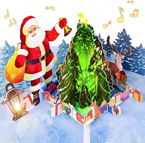 FITMITE Christmas Cards, MUSIC & LIGHTS & BLOWABLE Pop-up 3D Merry Christmas Card Christmas Gifts for Women Men Kids Mom Dad, Christmas Greeting Card with Envelopes