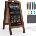 Magnetic Sandwich A-Frame Chalkboard Sign - 40 x 20 Inches, Brown Large Wooden Chalk Board for Sidewalk, Stand up Double-Sided Outdoor Easel Display for Restaurant Cafe Shop Wedding Party or Business