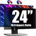 Magnetic Invisible Hidden Design Computer Privacy Screen Filter 21 Inch for Frameless Monitor 16:9 Aspect Ratio, Removable Anti Glare Blue Light Protector, Double Sided Reversible Eye Care 24in Film