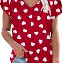 Roshop St Patricks Day Shirt Women Petal Sleeve V Neck Lucky Clover Irish Shamrock Shirts (L)