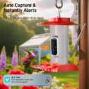Hummingbird Feeder with Camera Outdoor, SV3C Hanging Bird Feeder with Ant Moat & Bee-Proof, HD 2K Solar Powered, AI Bird Identify, Instant App Alerts, Auto Capture, Hummingbird Lover Gifts, 21oz, Red