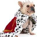Lovelyshop Pet Serial Majestic Dog/Cat Costume Collection with Lux Velvet Cloak and Gold Pearl Crown Set for Halloween,King Queen Prince and Princess Cosplay-M