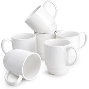 Sweese 21 Oz Large Mug Set, Porcelain Stackable Mugs Sets of 6, Coffee Cups with Handle for Coffee, Tea and Mulled Drinks, White