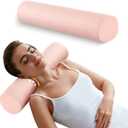 Memory Foam Round Pillow, Cervical Neck Pillow for Pain Relief, Cylinder Pillows 18"x 4", Removable Cover, Neck Roll Pillow for Sleeping, Porous Dots, Pink