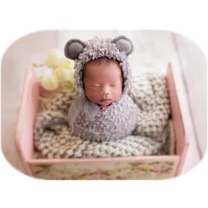 Vemonllas Newborn Baby Photography Props Outfits Photoshoot Photos Hat Long Ripple Wrap Set for Boys Girls Photography (Gray)