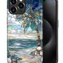 Case for iPhone 16 Pro, Hybrid Heavy Duty 2 in 1,PC Hard Shell & Silicone Inner Bumper, Anti-Scratch Full-Body Cover Shockproof Slim Design Case - Beach Palm Tree