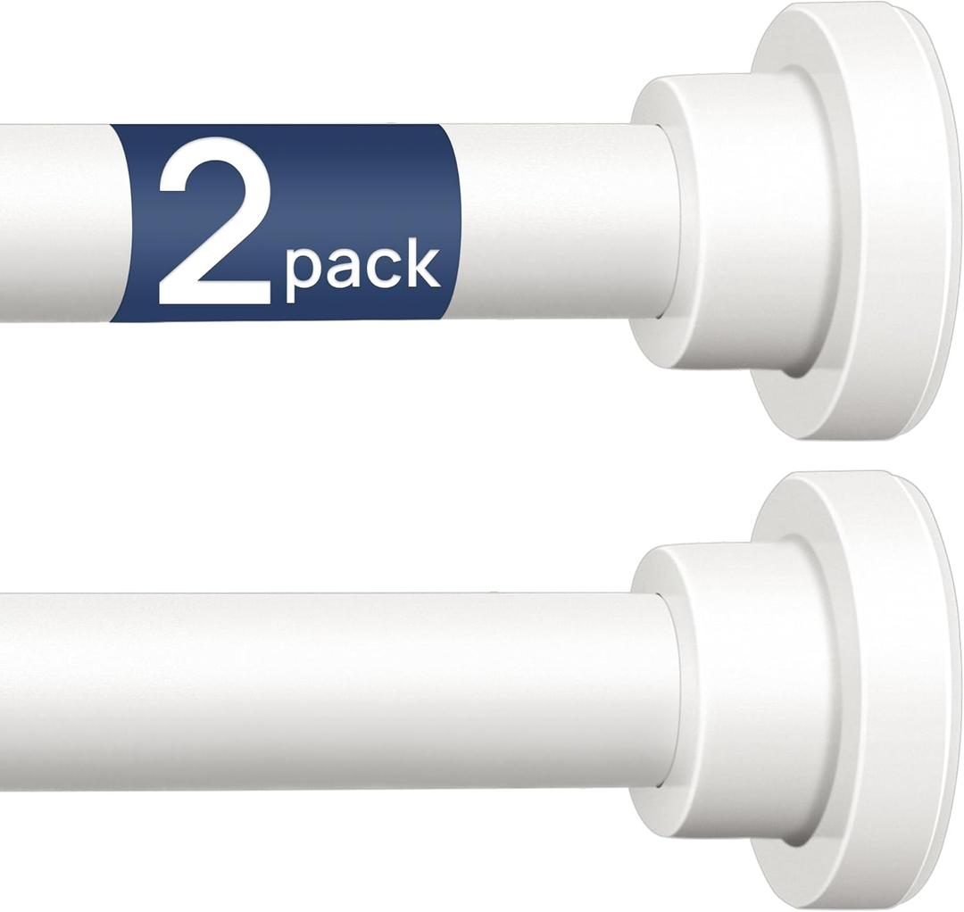 ENJOYBASICS 2 Pack Adjustable Spring Tension Curtain Rods 32 to 66 Inches, Stainless Steel White Shower Rod No Drilling for Window, Bathroom, Closet, Room Divider, 7/8" Diameter