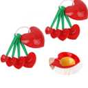 Cherry Measuring Spoons, 2PCS Plastic Cute Measuring Teaspoon, Heart Shape Plastic Measuring Spoons Set for Liquid, Dry Measuring, Cooking, Baking(Red, green)