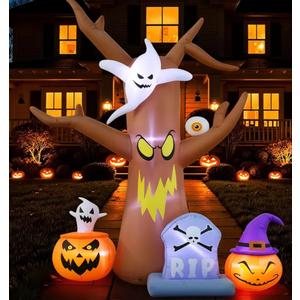 8FT Halloween Inflatables Tree, Blow Up Yard Scary Dead Tree with Pumpkin Ghost Tombstone Inflatable, Halloween Decorations Outdoor for Garden Lawn Indoor Party Decor