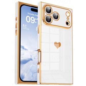 Tzomsze Compatible with iPhone 17 Pro Max Case,Camera Protection Cute Heart Pattern & Electroplate Reinforced Corners Shockproof Edge Bumper Case for Women Girls 6.9 Inch-White