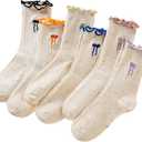 SeeyAN Girls Ruffle Socks Frilly Kids Crew Dress Cotton Soft Cute Toddler Socks 6 Pairs