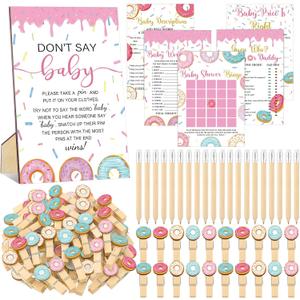 Patelai 321 Pcs Baby Sprinkle Decorations for Girl Sprinkled Baby Shower Donut Games Bingo Price Don't Say The Word Who Mom Clothespin for Pink Blue Sprinkle Donut Gender Reveal Party Decor Supplies