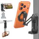 OMOTON TP02-Pro Magnetic Phone Holder for Vlogging, Content Creator Essentials with 1/4" Screw, Arca, Strong Back Magnet for Gym, Adjustable Phone Stand & Selfie Stick for iPhone 12-17 Series, Black