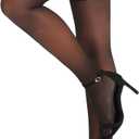 RSLOVE Women's Lace Top Thigh High Sheer Stockings Antiskid Silicone Ultra Shimmery Pantyhose (Black)