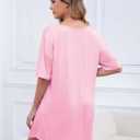 3 Pack Nightgowns for Women Loose Sleepwear Short Sleeve Tshirt Night Gown V Neck Sleepshirts with Chest Pocket (XXL)
