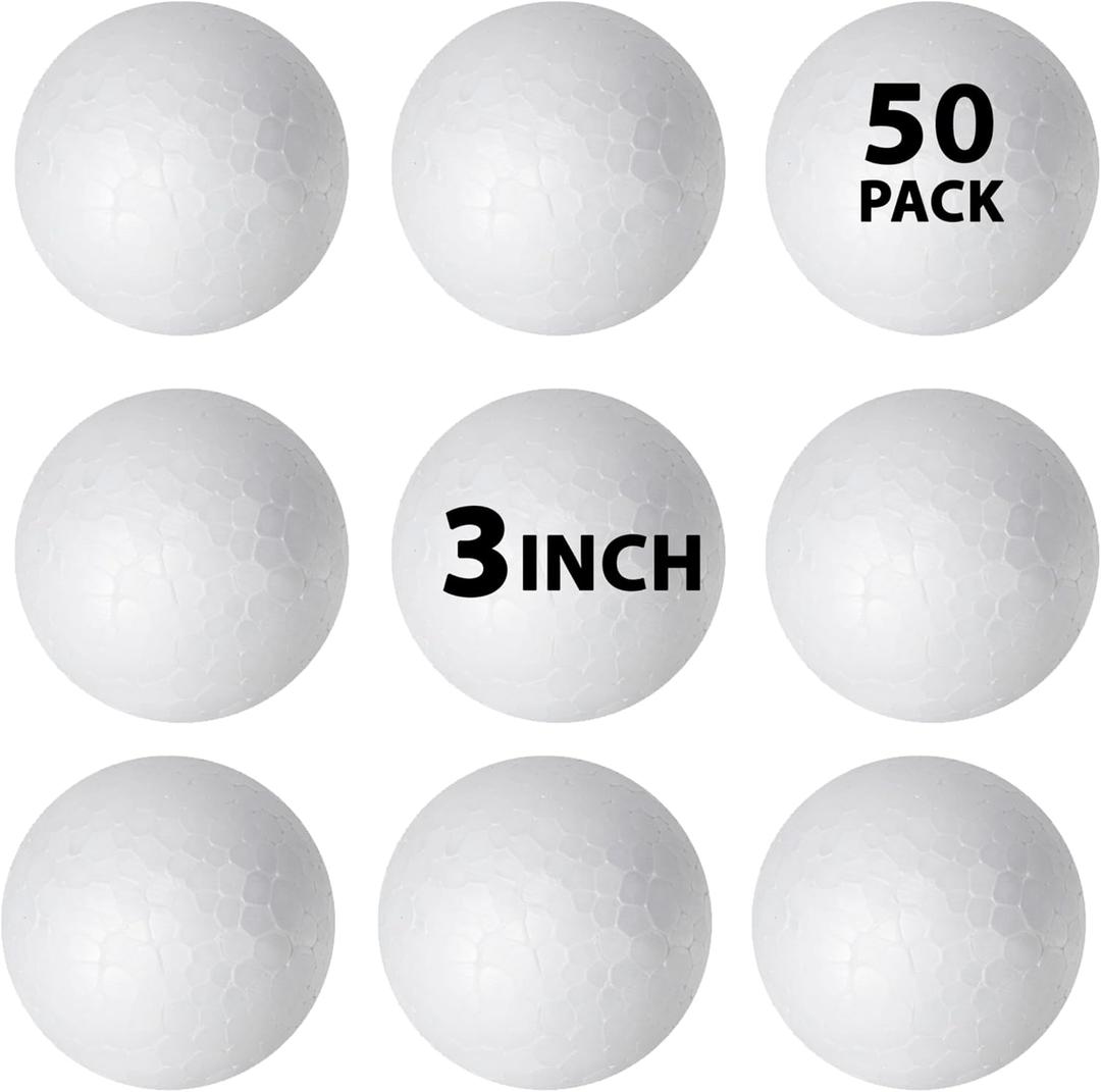 50 Pack 3'' inch Foam Balls - Large Foam Balls - Big Foam Craft Balls - Huge Foam Balls For Arts and Crafts, DIY Craft For Home, School Craft Project - 50 Bulk Value Pack 3" Inches Craft Balls