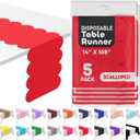 Red Plastic Disposable Table Runner. 5 Pack 14 x 108 inch. Scallop Table Runner Adds A Pop of Color to Your Party Table, by Swanoo
