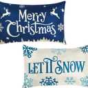 2 Pieces Christmas Pillow Covers 20 x 12 Inch Merry Christmas and Let It Snow Throw Pillow Covers Linen Pillow Cases Xmas Rectangular Cushion Cover Winter Pillowcase Decorative Couch Pillow Cases