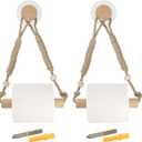 uxcell 2 Pcs Wood Jute Rope Toilet Paper Holder for Bathroom Decor,Round Beads/Wood Color