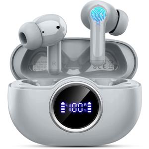 Wireless Headphones, 2025 Bluetooth 5.4 Earbuds 3D Hi-Fi Stereo Bass Ear Buds, 4 ENC Noise Cancelling Mic, 40H in-Ear Earphone Sport, IP-X7 Waterproof Workout Gym for Android iOS Laptop Pad (Marble Gray)