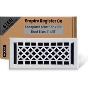 Empire Register Co, Vent Cover - 4x10 inch, Art & Craft Design, White Finish, Heavy Duty Floor Vent Covers, Metal Damper Attached Vent Covers for Home Floor only