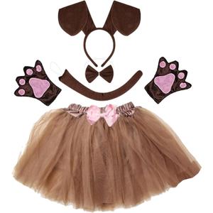 Kirei Sui Kids Animal Costume Dachshund Puppy Brown White Dog Tutu Ear Headband Bow Tie Tail Paws