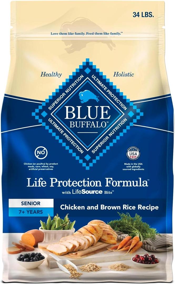 Blue Buffalo Life Protection Formula Senior Dry Dog Food, Supports Joint Health and Mobility, Made with Natural Ingredients, Chicken & Brown Rice Recipe, 34-lb. Bag (EXP 08/31/27)
