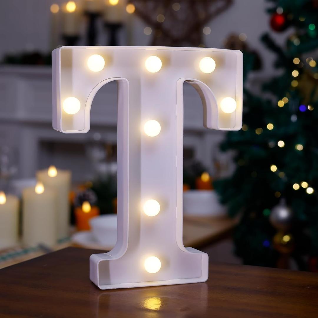 LED Marquee Sign Light Up Letters, Alphabet Light Up Sign, Battery Powered LED Letter Lights for Night Light, Wedding, Birthday, Party, Christmas or Home Decor (T)