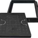 24x24 Inch Square Manhole Cover and Frame, Solid Septic Tank Cover, Recessed Non-Slip Design with Handle, Suitable for Sewer, Septic Tank and Yard (Black)