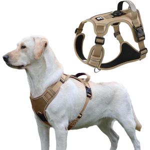 Dog Harness with Airtag Holder, No-Pull Tactical Service Dogs Vest with Handle, Escape Proof Freedom Outdoor Easy Walk Jacket with Back Front Clip for Small Medium Large Breeds,Khaki,S