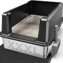 Tripamin XXL Stainless Steel Litter Box with High Sides 26"x18"x12" Extra Large Metal Litter Box for Big Cats & Multiple cat, Jumbo Top Entry Litter Pan with lid (Black, XX-Large)