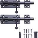 Barrel Bolt Latch, 6.3" Heavy Duty Gate Latch Slide Lock Solid 304 Stainless Steel Bolt Lock for Inside Door, Black Finished Shed Door Latch(2 Pack)