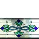 Yogoart Extra Large Horizontal Blue Victorian Stained Glass Window Panels Hanging Transom Window Panels (35" X 12") (Blue and Brown)