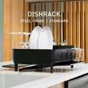 simplehuman Large Capacity Dish Drying Rack with Stainless Steel Frame, 360 Easy Drain Swivel Spout, Utensil & Wine Glass Holder, Anti-Residue Coating, Moisture Control Surface, Matte Black