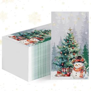 100 Pcs Christmas Snowman Napkins, 3 Ply Disposable Guest Paper Napkins for Xmas Tree Decorative, Winter Christmas Cocktail Guest Hand Towel for Party Lunch Dinner Kitchen Bathroom