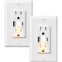DEWENWILS USB Outlet with LED Night Light, 5V 4.8A Tamper-Resistant Wall Outlets with USB-A & USB-C Ports, Wall Plate for Kitchen, Bathroom, Office, White, 2 Pack