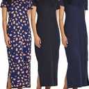 3-Pack: Women’s Casual Short Sleeve Maxi T-Shirt Dress – Summer Dress with Slit & Pockets. (3XL)