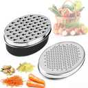 Stainless Steel Cheese Grater with Airtight Storage Container - Box Grater for Kitchen, Shredder for Parmesan, Cheddar, Vegetables, Chocolate, Nutmeg - Includes Lemon for Citrus, Ginger, Butter (1-Black)