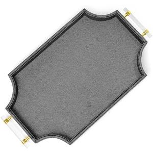 Shagreen Decorative22.6'' × 13'' Large Serving Platters Tray with Handles for Coffee Table Decor Modern Elegant Scalloped Ottoman Tray(Black)