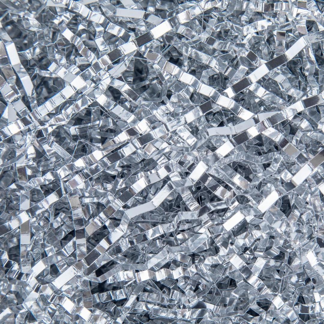 Caleihd Crinkle Cut Paper Shred Filler 1LB Shredded Paper for Gift Box Baskets Wrapping and Filling (Silver)