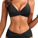 Aqua Eve Women Bikini Set - Two Piece Swimsuit Mid Rise Bathing Suit Push Up Bikini (Large, Black)