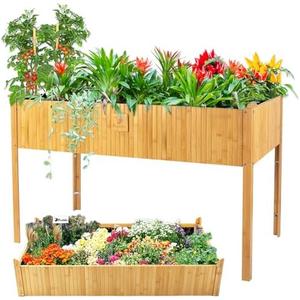 FCVEIDO Raised Garden Bed - 2-Tier Elevated Planter Box for Herbs, Vegetables, Succulents & Flowers | 48x25x30 Inch Standing Growing Bed | Outdoor/Indoor Bamboo Planter