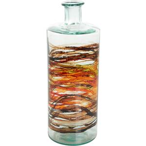 2 PCS Deco 79 Recycled Glass Decorative Vase Abstract Spanish Bottle Centerpiece Vase with Swirled Colored Glass Bands, Flower Vase for Home Decoration 6" x 6" x 16", Clear