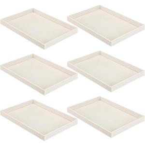 Quelay 6 Pcs Velvet Stackable Jewelry Tray Showcase Display, Jewelry Organizer Tray Bracelet Ring Earring Necklace Organizer Empty Plate for Drawers Countertop (Beige)
